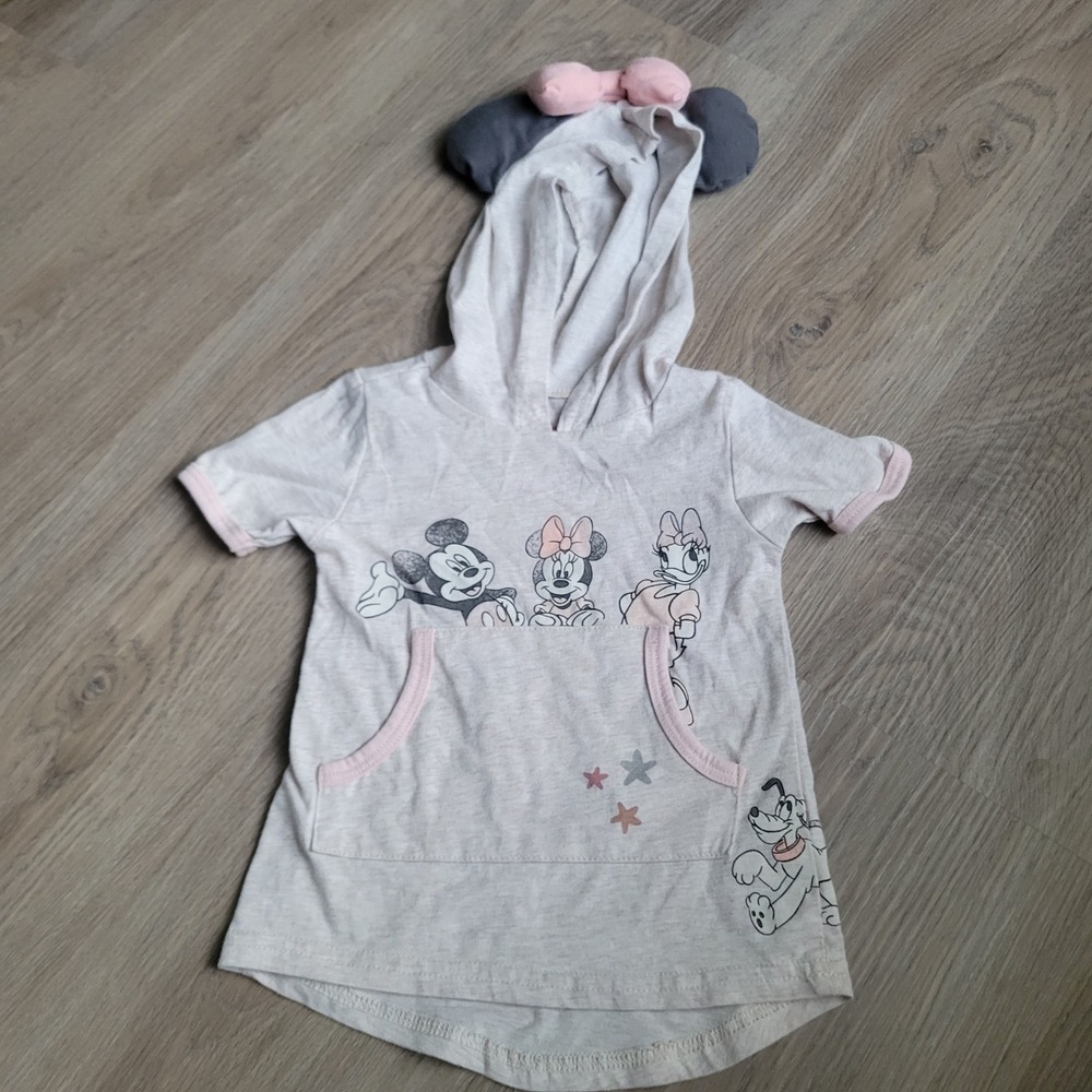 Disney Girls Minnie Mouse Hoodie Dress 18M‎ Gray Pink Graphic 3D Ears Casual